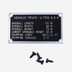 Shipping Data Plate for Late Ford GPW