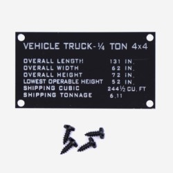 Shipping Data Plate for Late Willys MB